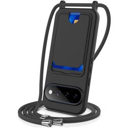 Mobigear Lanyard Card Google Pixel 11 Pro XL Siliconen Hoesje met koord en Pasjeshouder - Zwart