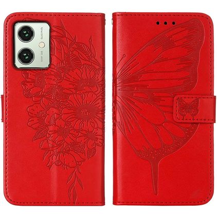Mobigear Butterfly Motorola Moto G54 Hoesje Bookcase Portemonnee - Rood