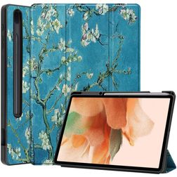 Mobigear Tri-Fold Gel Samsung Galaxy Tab S7 FE Hoes TPU,Kunstleer Bookcase + Stylus Houder - Amandelbloesem