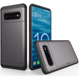 Mobigear Card Samsung Galaxy S10 Hoesje Hardcase Backcover Shockproof met Pasjeshouder - Grijs