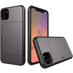 Mobigear Card iPhone 11 Hoesje Hardcase Backcover Shockproof met Pasjeshouder - Grijs