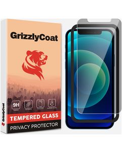 GrizzlyCoat Easy Fit AntiSpy iPhone 12 Mini Glazen Screenprotector Privacy - Case Friendly + Installatie Frame