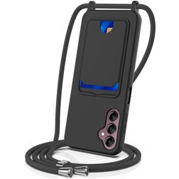 Mobigear Lanyard Card Samsung Galaxy S24 FE Siliconen Hoesje met koord en Pasjeshouder - Zwart