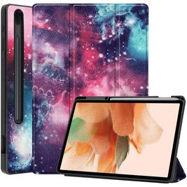 Mobigear Tri-Fold Gel Samsung Galaxy Tab S7 FE Hoes TPU,Kunstleer Bookcase + Stylus Houder - Milky Way