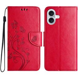Mobigear Flowers iPhone 16 Plus Hoesje Bookcase Portemonnee - Rood