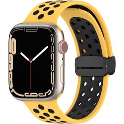 Mobigear Sport Plus Mag Siliconen Apple Watch Bandje Magneetsluiting - 42/41/40/38 mm - Zwart / Geel