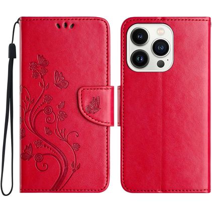 Mobigear Flowers iPhone 16 Pro Hoesje Bookcase Portemonnee - Rood