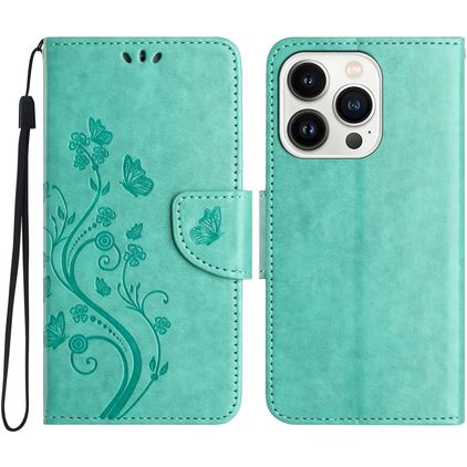 Mobigear Flowers iPhone 16 Pro Max Hoesje Bookcase Portemonnee - Groen