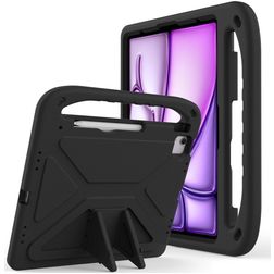 Mobigear AeroArmor iPad Air 13 Inch (2024) Kinder Tablethoes met Handvat + Stylus Houder - Zwart