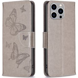Mobigear Butterfly iPhone 15 Pro Max Hoesje Bookcase Portemonnee - Grijs