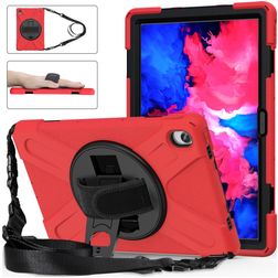 Mobigear SureGrip XGuard Lenovo Tab P11 Gen 1 Hoes Hard Kunststof,Siliconen Backcover + Schouderband + Standaard - Rood