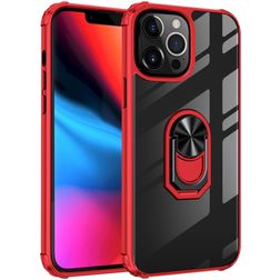 Mobigear Crystal Ring iPhone 14 Pro Max Hoesje Hardcase Backcover met Ringhouder - Transparant / Rood