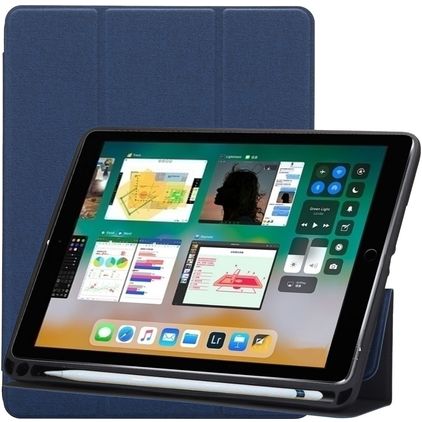 Mobigear Tri-Fold Gel iPad 6 (2018) Hoes TPU,Kunstleer Bookcase + Stylus Houder - Donkerblauw