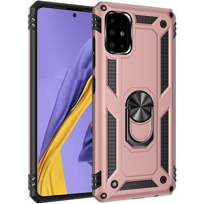 Mobigear Armor Ring Samsung Galaxy A51 Hoesje Hardcase Backcover Shockproof met Ringhouder - Roségoud
