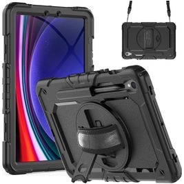 Xccess Survivor All-round Samsung Galaxy Tab S10 FE Plus Hoes Hard Kunststof,Siliconen Backcover + Schouderband + Standaard - Zwart