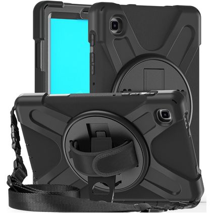 Mobigear SureGrip XGuard Samsung Galaxy Tab A7 Lite Hoes Hard Kunststof,Siliconen Backcover + Schouderband + Standaard - Zwart