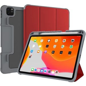 Mutural Tri-Fold Tough iPad Pro 11 Inch (2022) Hoes Bookcase + Stylus Houder - Zwart / Rood