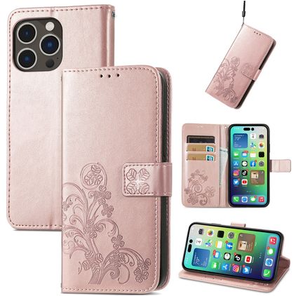 Mobigear Clover iPhone 15 Pro Hoesje Bookcase Portemonnee - Roségoud