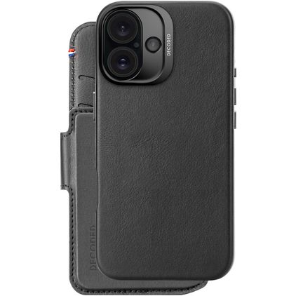 Decoded Detachable Wallet iPhone 16 MagSafe Hoesje Echt Leer Uitneembare 2in1 Bookcase Portemonnee - Zwart