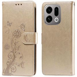 Mobigear Flowers OPPO Find X9 Hoesje Bookcase Portemonnee - Goud