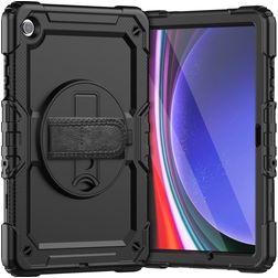 Mobigear SureGrip Xtreme Samsung Galaxy Tab A9 Plus (2023) Hoes Hard Kunststof,Siliconen Backcover + Schouderband + Standaard - Zwart