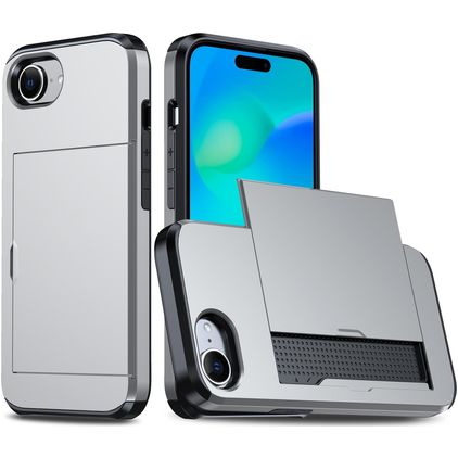 Mobigear Card iPhone 16e Hoesje Hardcase Backcover Shockproof met Pasjeshouder - Zilver