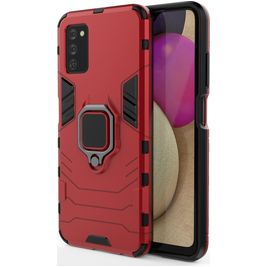 Mobigear Armor Ring Samsung Galaxy A03s Hoesje Hardcase Backcover Shockproof met Ringhouder - Rood