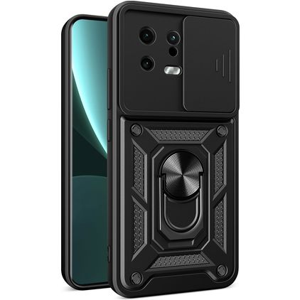 Mobigear Armor Ring Cam Slide Xiaomi 13 Hoesje Hardcase Backcover Shockproof met Ringhouder en Camera Slider - Zwart