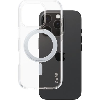 CARE by PanzerGlass Kickstand iPhone 16 Pro MagSafe Hoesje Hardcase Backcover met Standaard - Transparant / Zilver