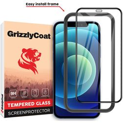 GrizzlyCoat Easy Fit iPhone 12 Glazen Screenprotector - Case Friendly + Installatie Frame - Zwart