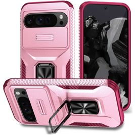 Mobigear Armor Ring Cam Slide Google Pixel 9 Pro XL Hoesje Hardcase Backcover Shockproof met Ringhouder en Camera Slider - Roze