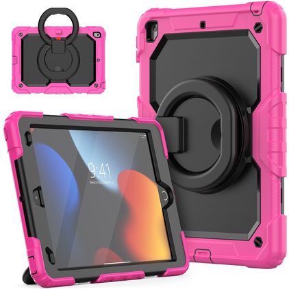 Mobigear RingGuard iPad 9 (2021) Hoes Hard kunststof / Siliconen Backcover + Standaard - Magenta