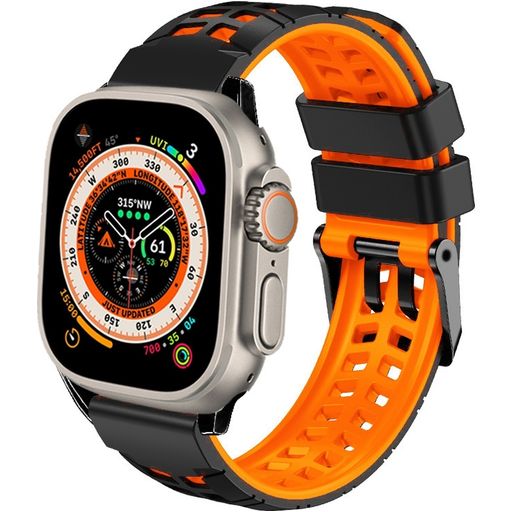 Mobigear Aero Armor Siliconen Apple Watch Bandje Gespsluiting - 49/46/45/44 mm - Zwart / Oranje