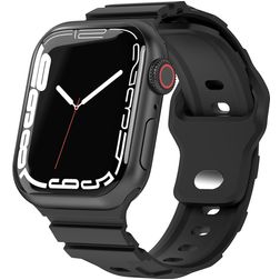 Mobigear Sport Armor Siliconen Apple Watch Bandje Druksluiting - 49/46/45/44 mm - Zwart