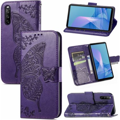 Mobigear Butterfly Sony Xperia 10 III Hoesje Bookcase Portemonnee - Paars