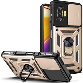 Mobigear Armor Ring Cam Slide POCO F4 GT Hoesje Hardcase Backcover Shockproof met Ringhouder en Camera Slider - Goud