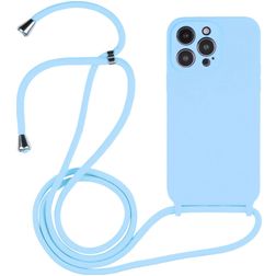 Mobigear Lanyard iPhone 14 Pro Max Siliconen Hoesje met koord - Babyblauw