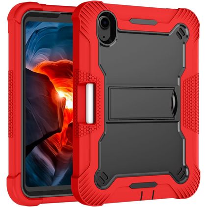 Mobigear ShieldStand iPad Mini 6 (2021) Hoes Hard Kunststof,Siliconen Backcover + Stylus Houder + Standaard - Zwart / Rood