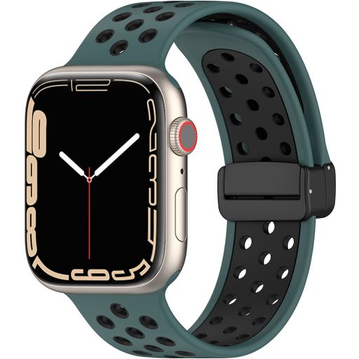 Mobigear Sport Plus Mag Siliconen Apple Watch Bandje Magneetsluiting - 42/41/40/38 mm - Zwart / Groen