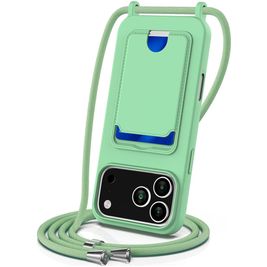 Mobigear Lanyard Card iPhone 17 Pro Siliconen Hoesje met koord en Pasjeshouder - Groen