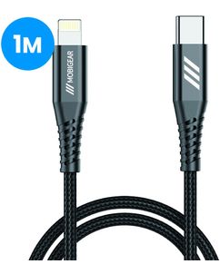 Mobigear Nylon USB-C naar Apple Lightning Kabel MFI 1 m - Zwart