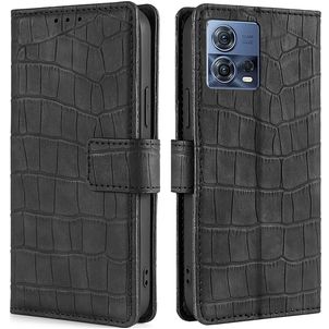 Mobigear Croco Motorola Edge 30 Fusion Hoesje Bookcase Portemonnee - Zwart