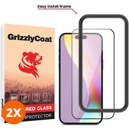GrizzlyCoat Easy Fit iPhone 15 Plus Glazen Screenprotector - Case Friendly + Installatie Frame - Zwart (2-Pack)