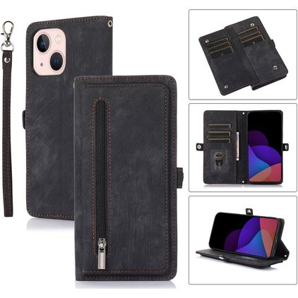 Mobigear Zipper iPhone 14 Plus Hoesje Bookcase Portemonnee - Zwart