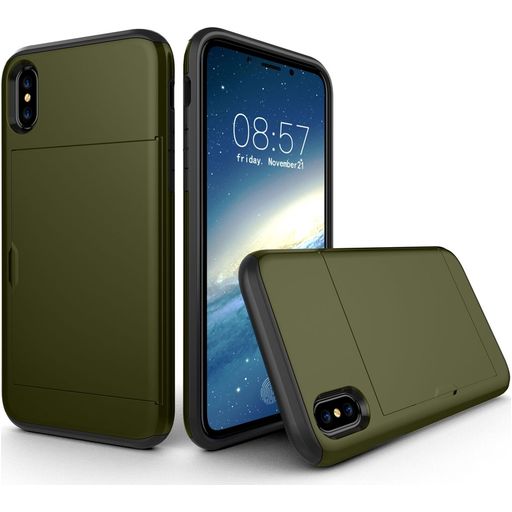 Mobigear Card iPhone XS Hoesje Hardcase Backcover Shockproof met Pasjeshouder - Legergroen