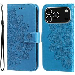 Mobigear Flowers iPhone 17 Pro Hoesje Bookcase Portemonnee - Blauw