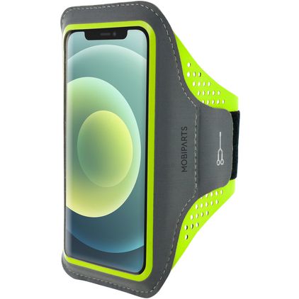 Mobiparts Comfort Fit Telefoonhouder Hardlopen iPhone 12 Mini Sport Hoesje Neopreen Sportarmband - Neon Green
