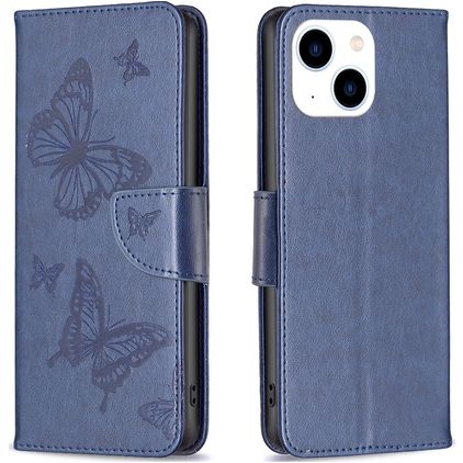 Mobigear Butterfly iPhone 15 Hoesje Bookcase Portemonnee - Blauw
