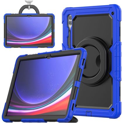 Mobigear RingGuard Samsung Galaxy Tab S10 Ultra Hoes Hard kunststof / Siliconen Backcover + Stylus Houder + Schouderband + Standaard - Blauw