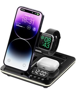 Mobigear AlarmDock Qi Laadstation voor Telefoon / AirPods en Apple Watch met Wekker - Zwart
